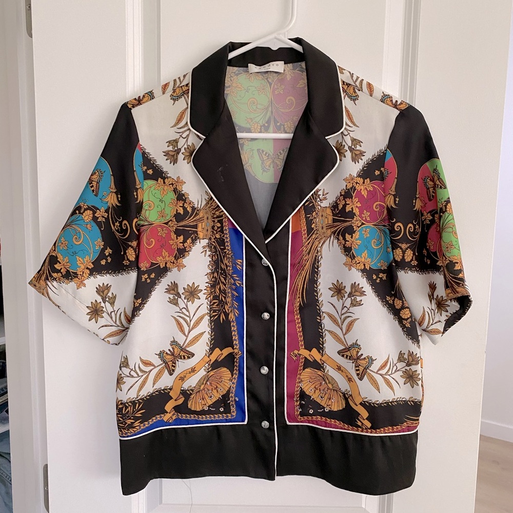 Sandro Paris button blouse butterflies